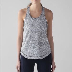 Lululemon Long‎ Distance Tank Sheer Luon Pebble Jacquard White Black Size 4